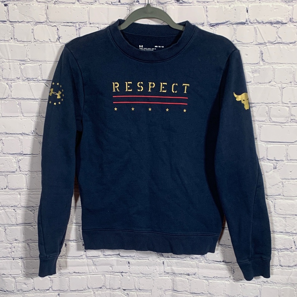 Under Armour Womens Freedom x Project Rock "Respect" Fleece Pullover Navy Size M
